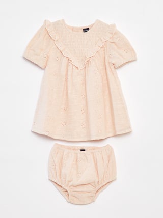 Conjunto con vestido con bordado inglés + braguita - 2 piezas
