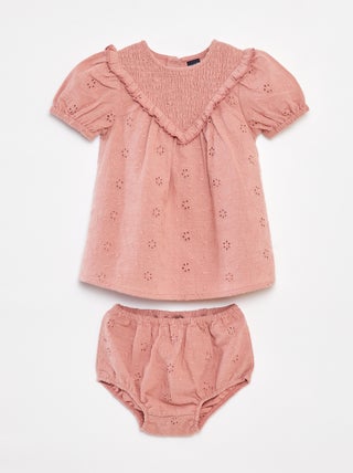 Conjunto con vestido con bordado inglés + braguita - 2 piezas