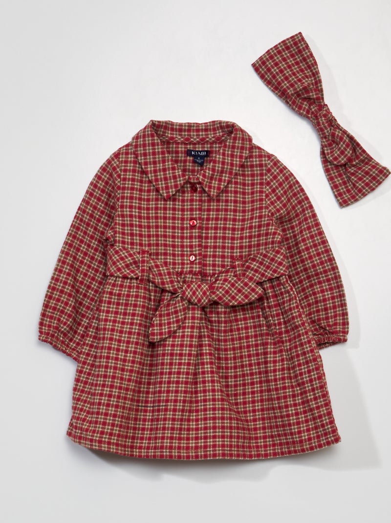 Conjunto con vestido de cuadros + diadema ROJO - Kiabi