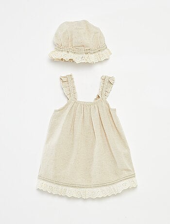 Conjunto con vestido de fiesta + gorro bucket de mezcla de lino- 2 piezas