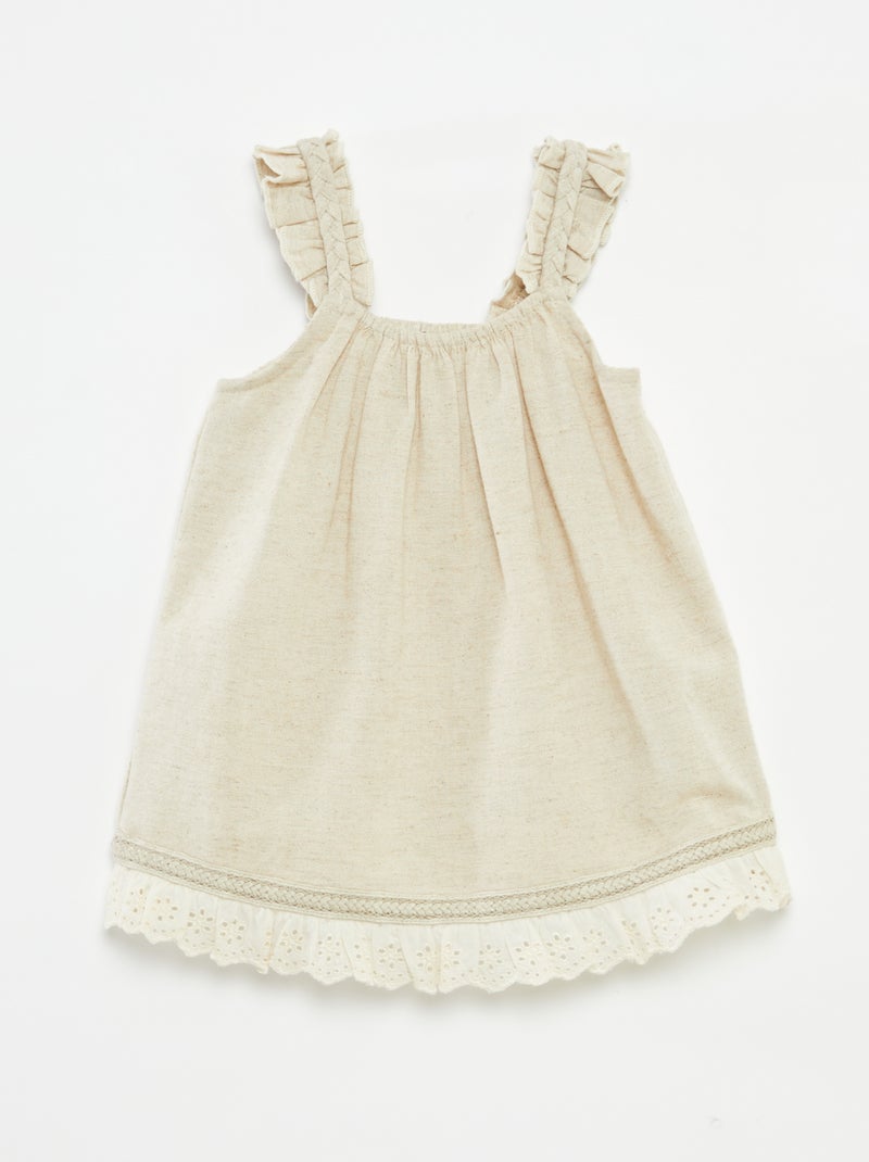 Conjunto con vestido de fiesta + gorro bucket de mezcla de lino- 2 piezas beige - Kiabi