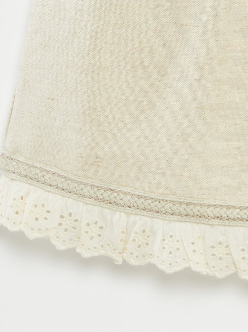 Conjunto con vestido de fiesta + gorro bucket de mezcla de lino- 2 piezas beige - Kiabi