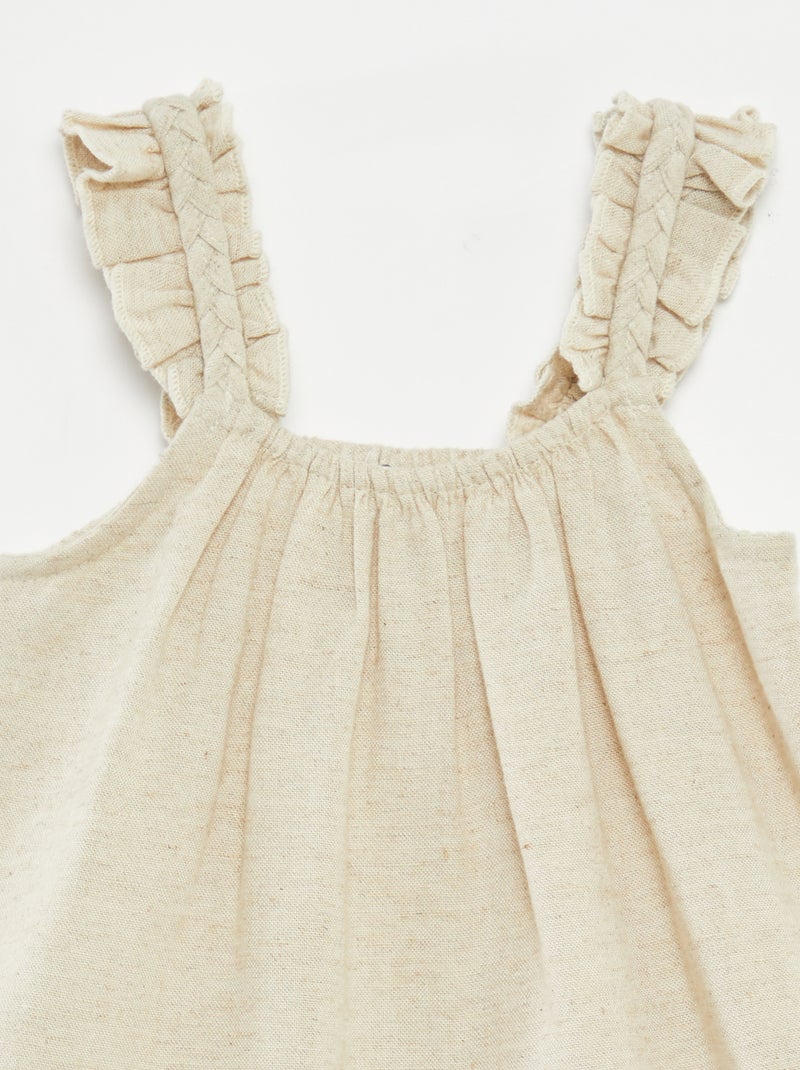 Conjunto con vestido de fiesta + gorro bucket de mezcla de lino- 2 piezas beige - Kiabi