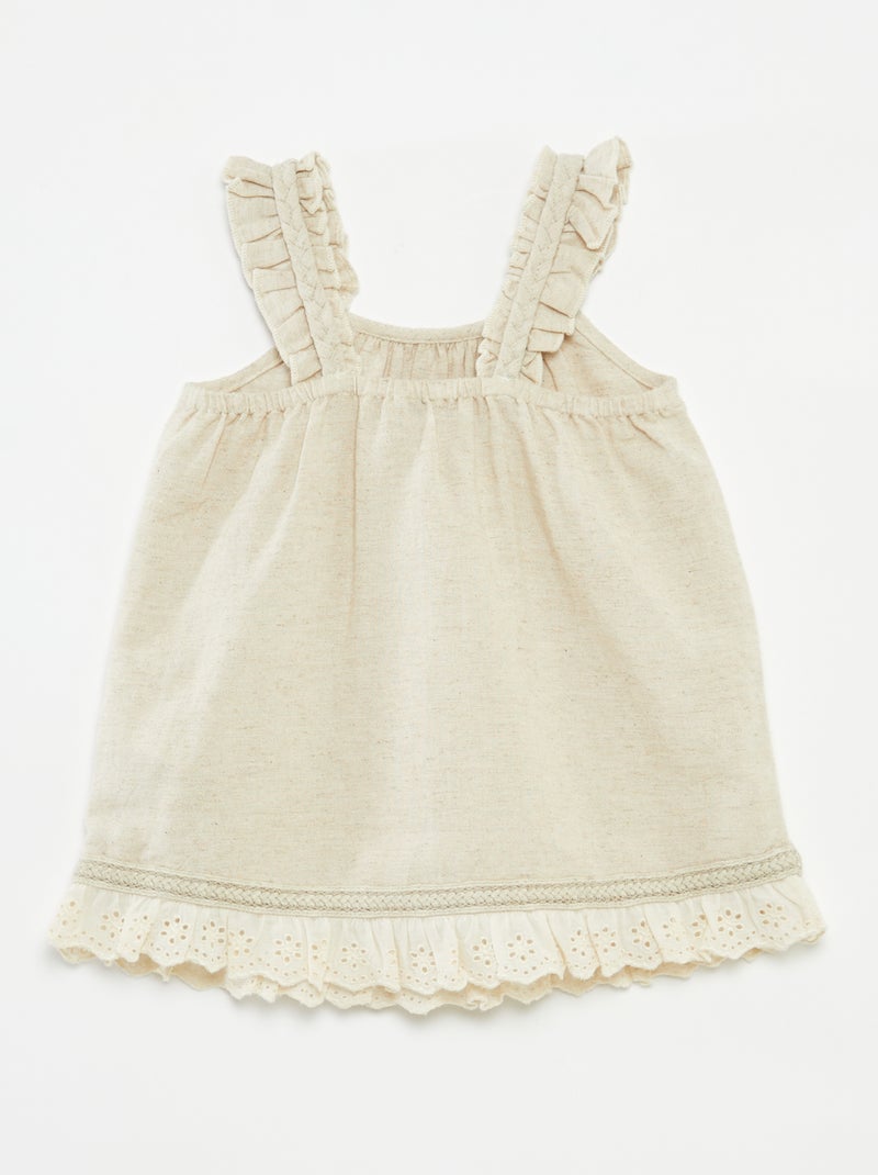 Conjunto con vestido de fiesta + gorro bucket de mezcla de lino- 2 piezas beige - Kiabi