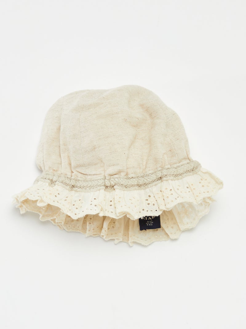 Conjunto con vestido de fiesta + gorro bucket de mezcla de lino- 2 piezas beige - Kiabi