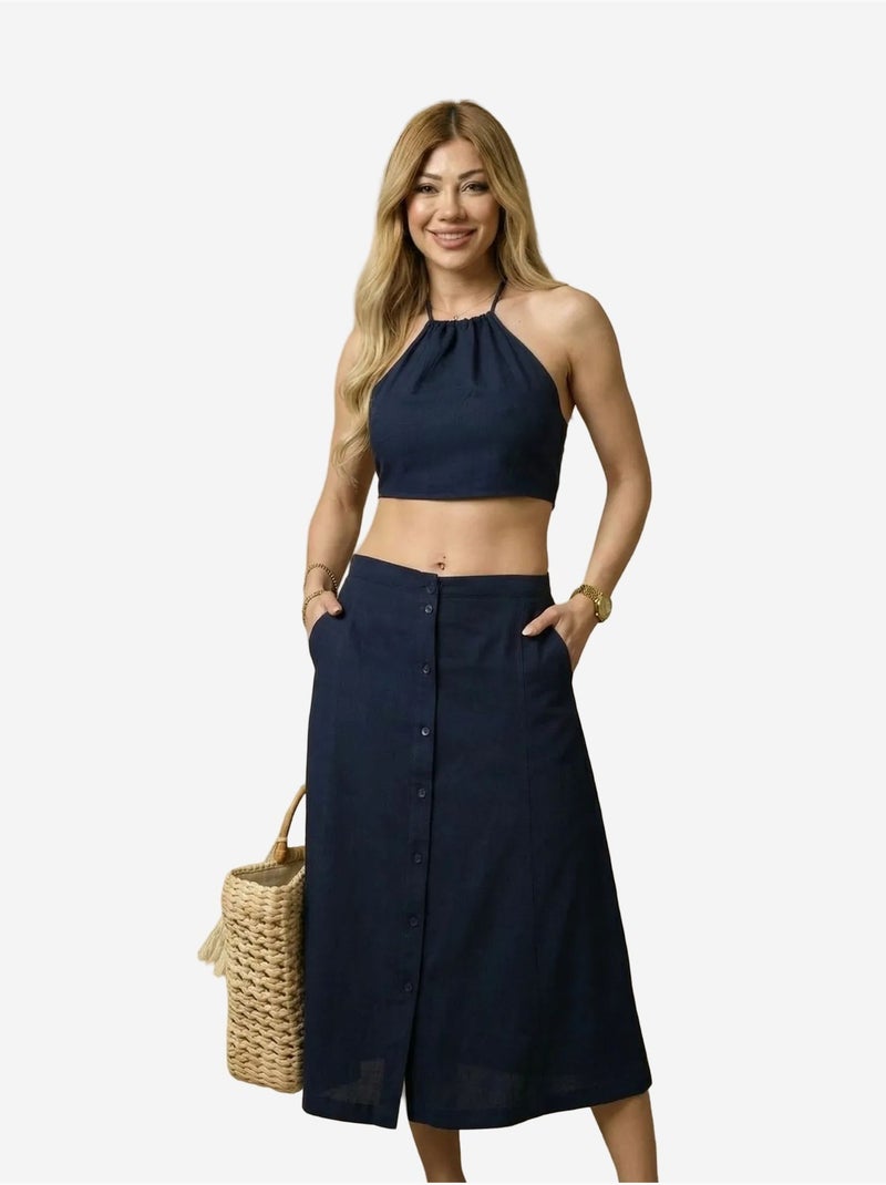 Conjunto coord de dos piezas de algodón, viscosa y lino my fashion Azul marino - Kiabi