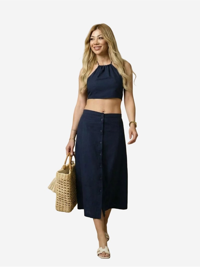 Conjunto coord de dos piezas de algodón, viscosa y lino my fashion Azul marino - Kiabi