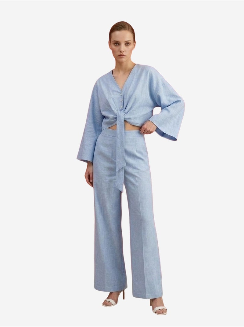 Conjunto coordinado de algodón con detalle anudado my fashion Azul cielo - Kiabi