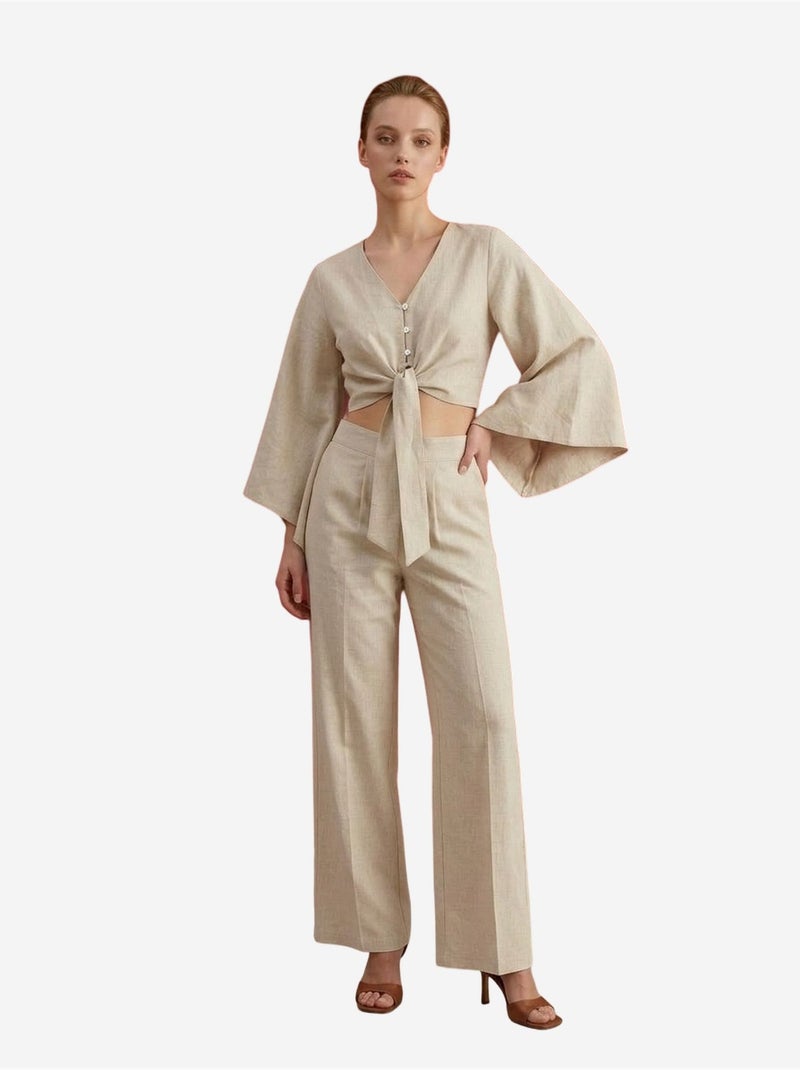 Conjunto coordinado de algodón con detalle anudado my fashion Beige arcilla - Kiabi