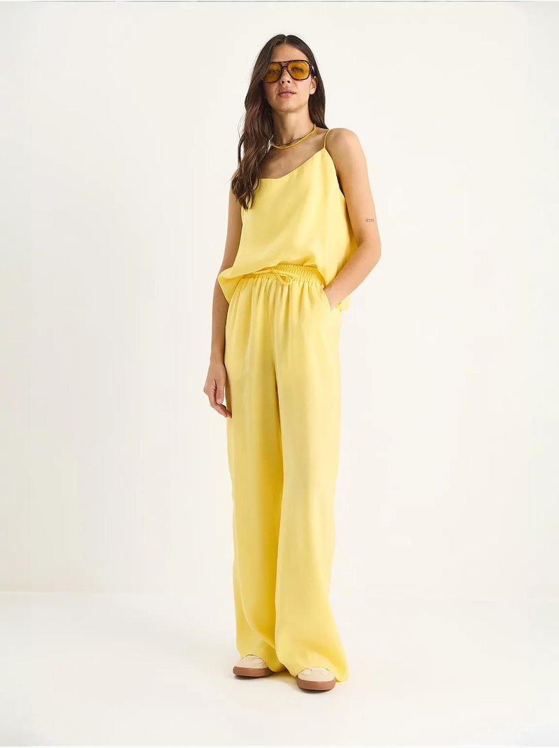 Conjunto coordinado de camisola sin mangas y pantalón de pernera ancha lucci Amarillo limón - Kiabi
