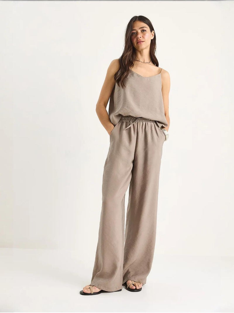 Conjunto coordinado de camisola sin mangas y pantalón de pernera ancha lucci Beige arcilla - Kiabi