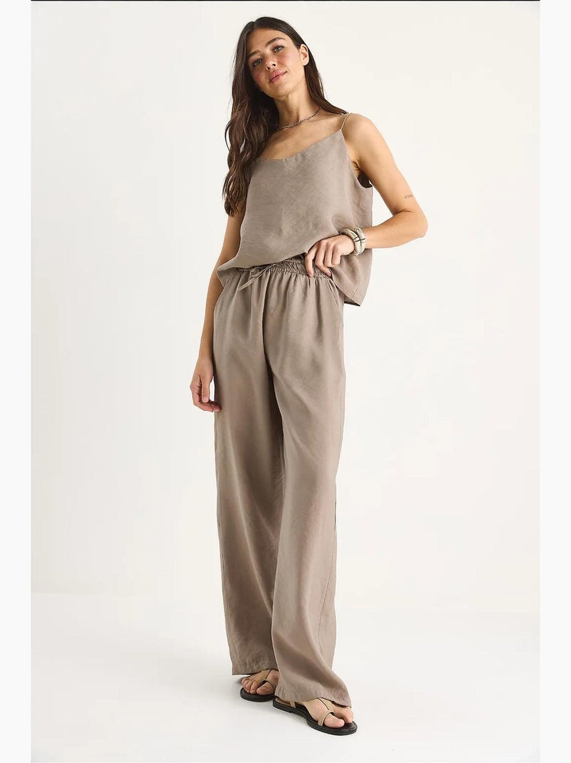 Conjunto coordinado de camisola sin mangas y pantalón de pernera ancha lucci Beige arcilla - Kiabi