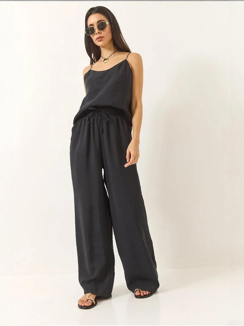 Conjunto coordinado de camisola sin mangas y pantalón de pernera ancha lucci Negro - Kiabi