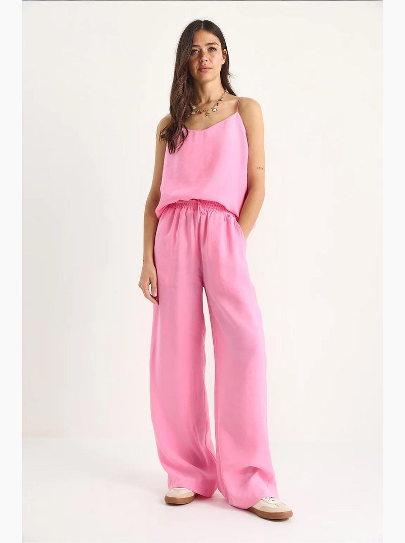 Conjunto coordinado de camisola sin mangas y pantalón de pernera ancha lucci Rosa fluo/Solinotes - Kiabi