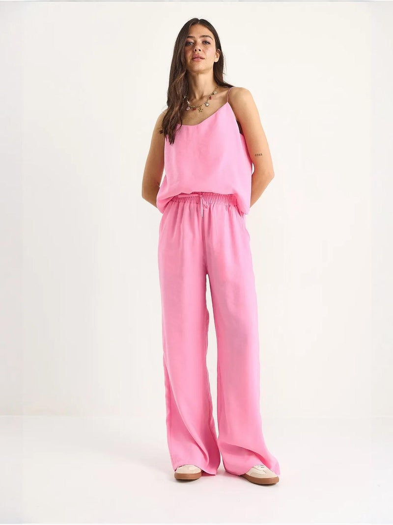 Conjunto coordinado de camisola sin mangas y pantalón de pernera ancha lucci Rosa fluo/Solinotes - Kiabi