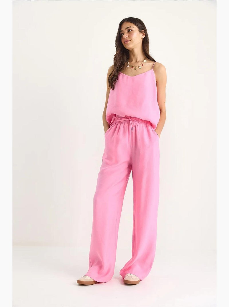 Conjunto coordinado de camisola sin mangas y pantalón de pernera ancha lucci Rosa fluo/Solinotes - Kiabi