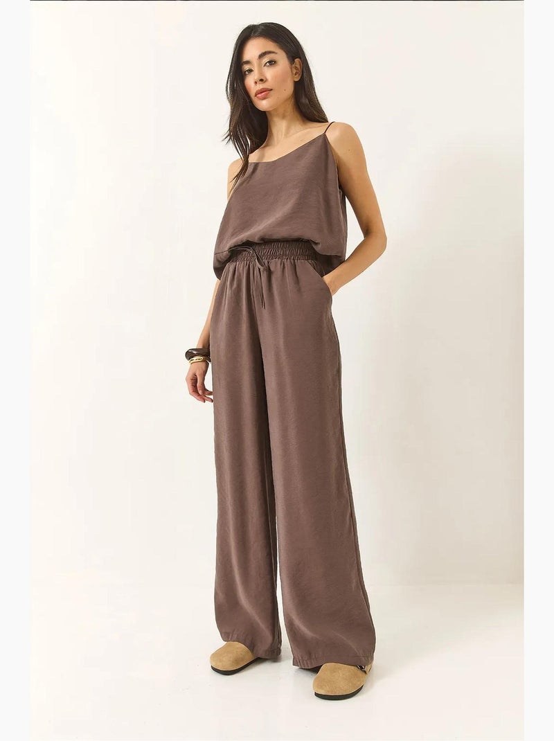 Conjunto coordinado de camisola sin mangas y pantalón de pernera ancha lucci Taupe - Kiabi