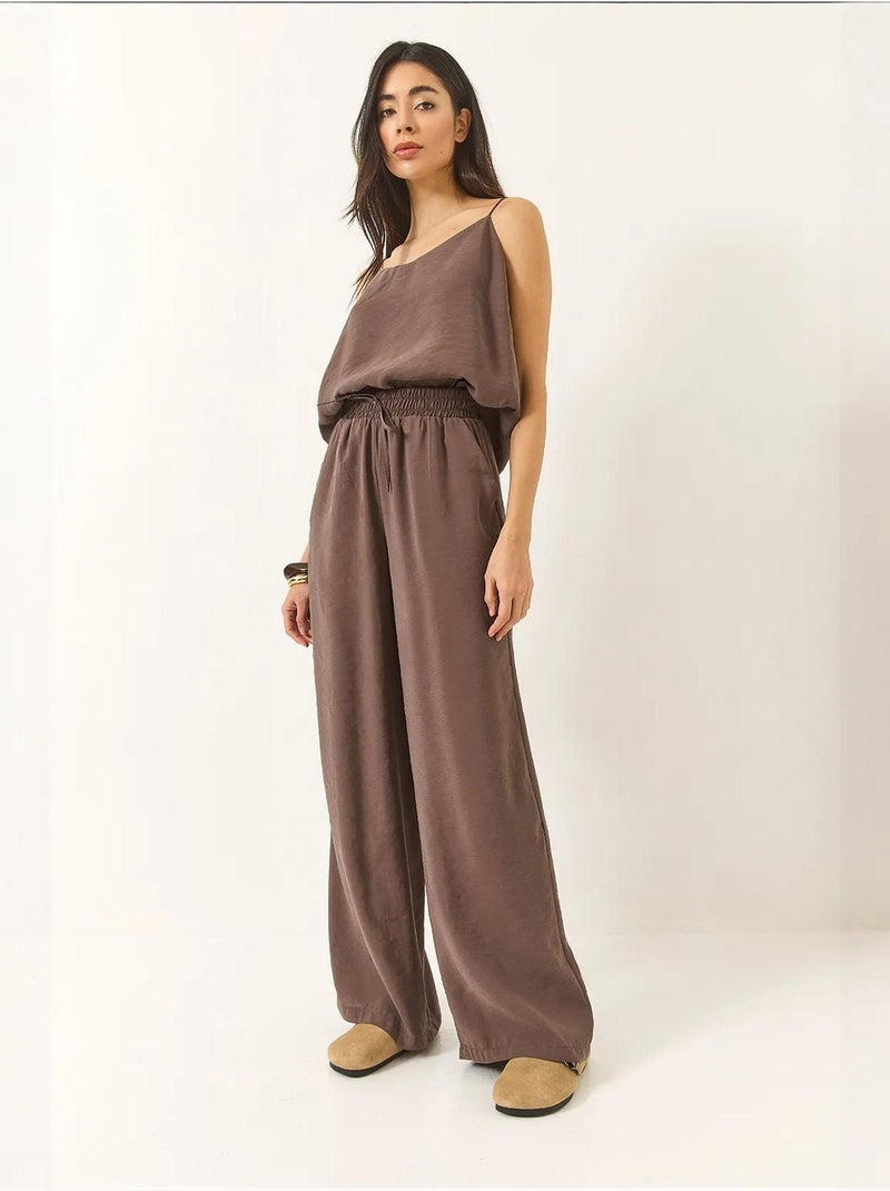 Conjunto coordinado de camisola sin mangas y pantalón de pernera ancha lucci Taupe - Kiabi