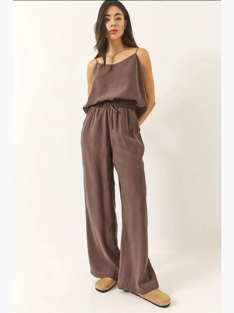 Conjunto coordinado de camisola sin mangas y pantalón de pernera ancha lucci Taupe - Kiabi