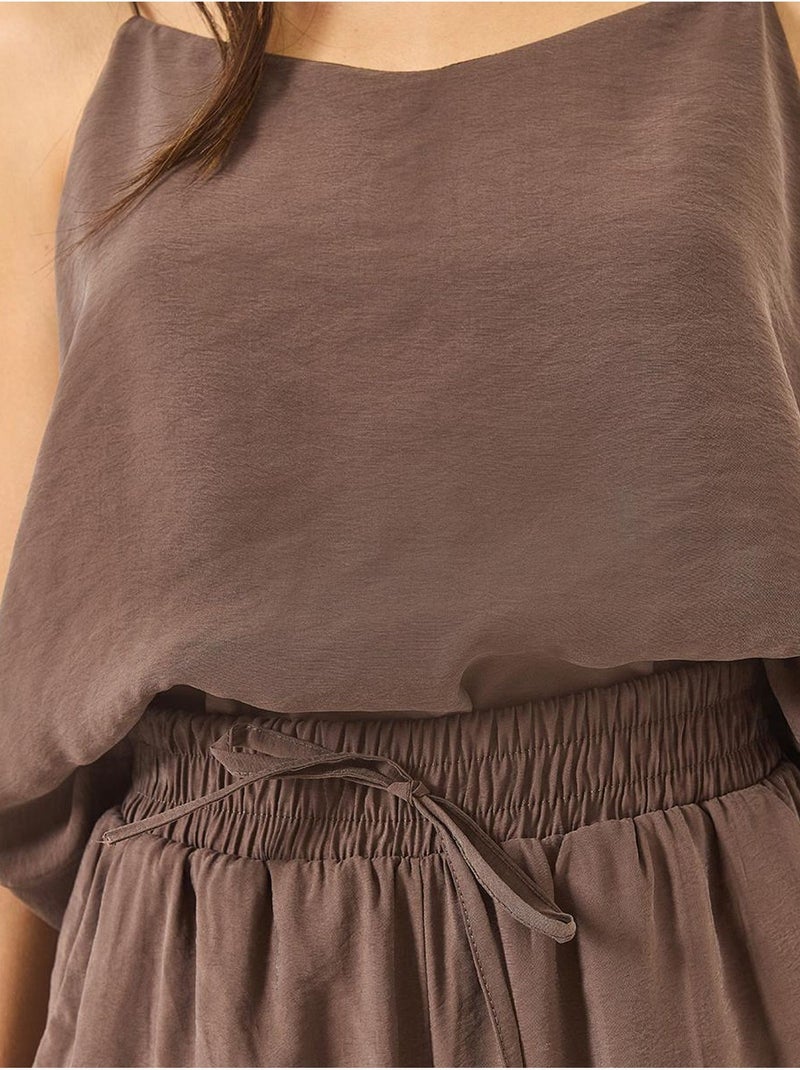 Conjunto coordinado de camisola sin mangas y pantalón de pernera ancha lucci Taupe - Kiabi