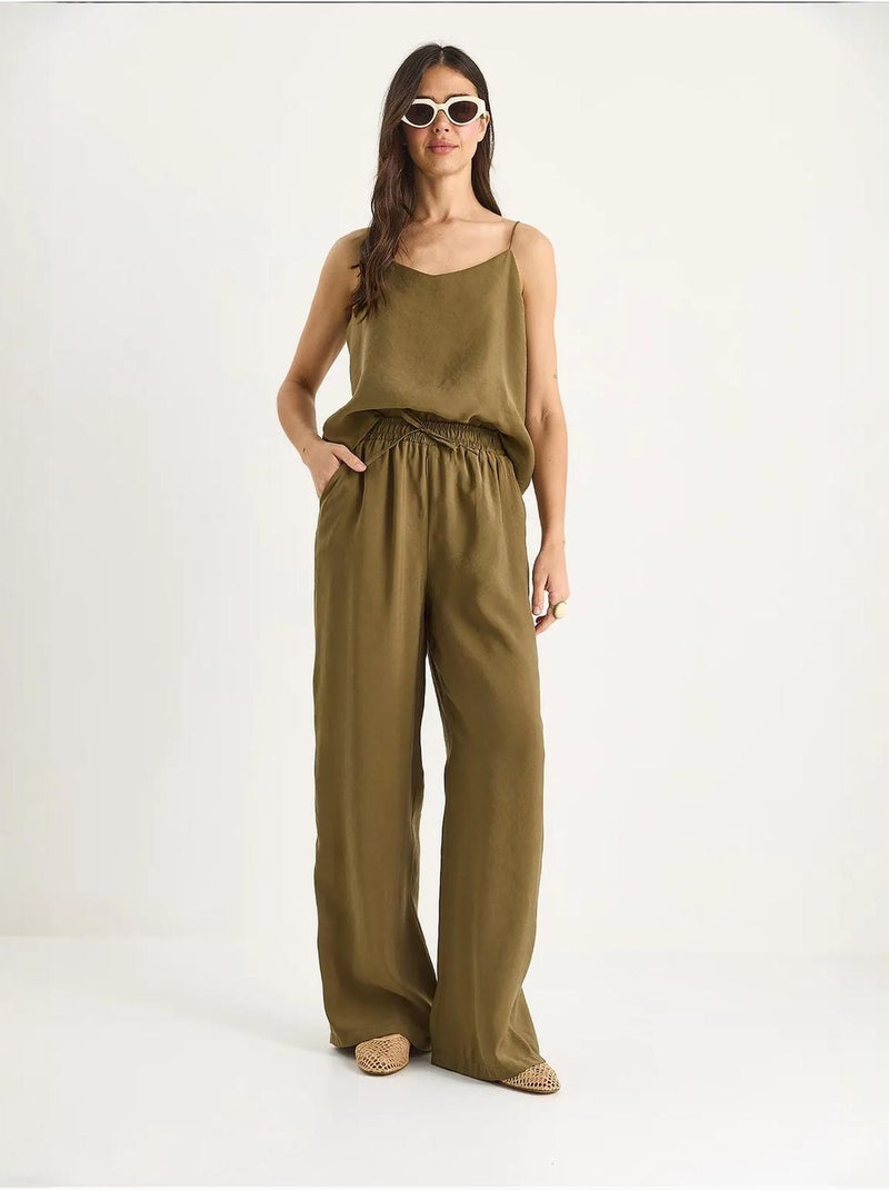 Conjunto coordinado de camisola sin mangas y pantalón de pernera ancha lucci Verde caqui - Kiabi