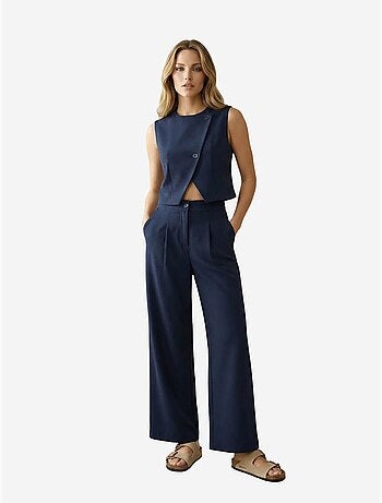 Conjunto coordinado de dos piezas de cintura alta y pernera ancha my fashion