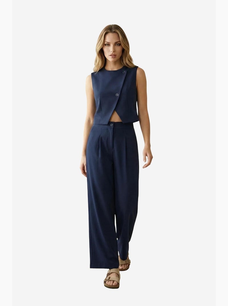 Conjunto coordinado de dos piezas de cintura alta y pernera ancha my fashion Azul marino - Kiabi