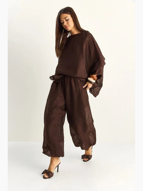 Conjunto coordinado de dos piezas de talle alto con pierna ancha lucci - Kiabi