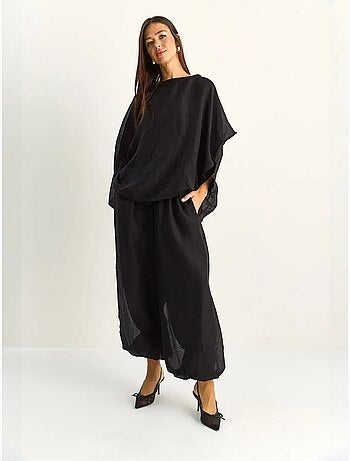 Conjunto coordinado de dos piezas de talle alto con pierna ancha lucci