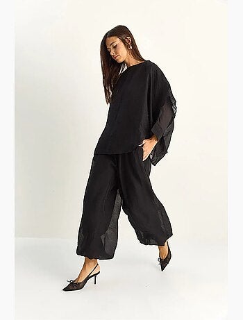 Conjunto coordinado de dos piezas de talle alto con pierna ancha lucci