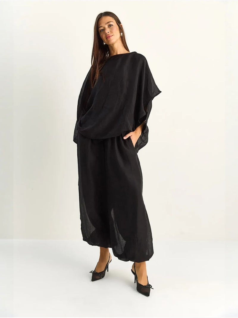 Conjunto coordinado de dos piezas de talle alto con pierna ancha lucci Negro - Kiabi