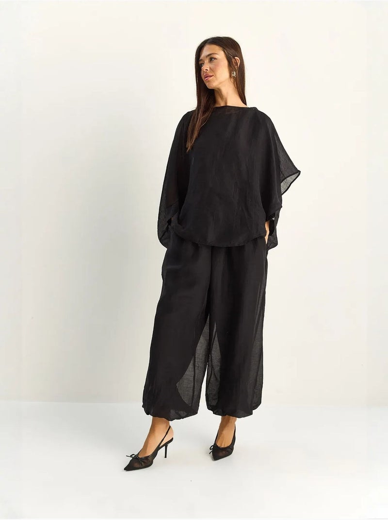 Conjunto coordinado de dos piezas de talle alto con pierna ancha lucci Negro - Kiabi