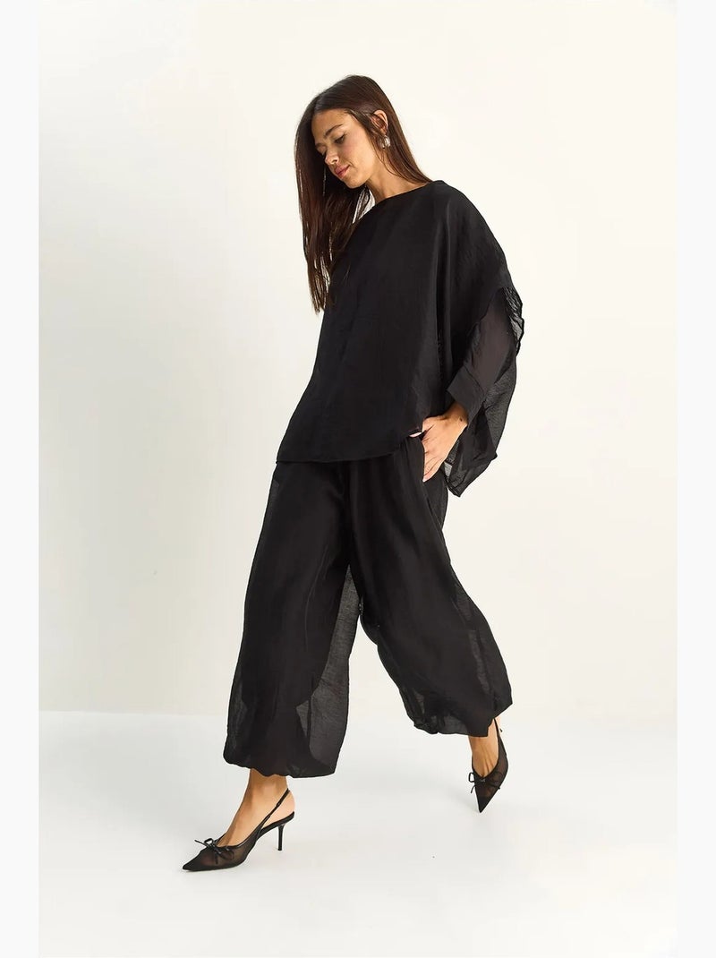 Conjunto coordinado de dos piezas de talle alto con pierna ancha lucci Negro - Kiabi