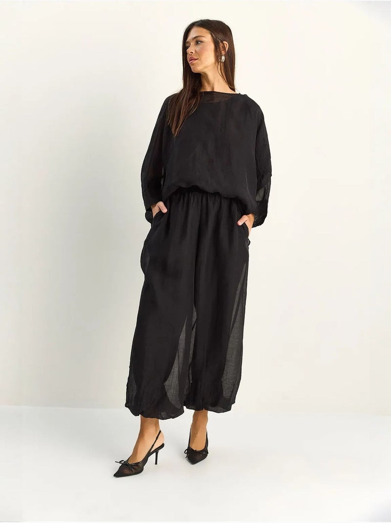 Conjunto coordinado de dos piezas de talle alto con pierna ancha lucci Negro - Kiabi