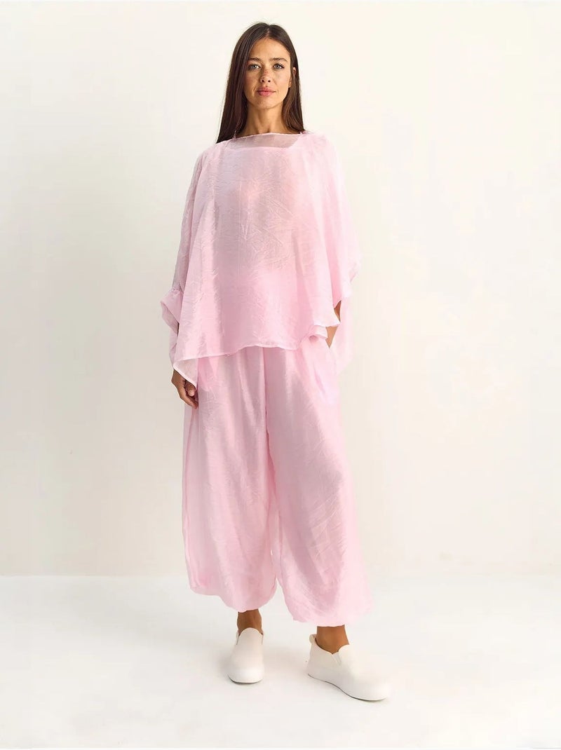 Conjunto coordinado de dos piezas de talle alto con pierna ancha lucci Rosa pálido - Kiabi