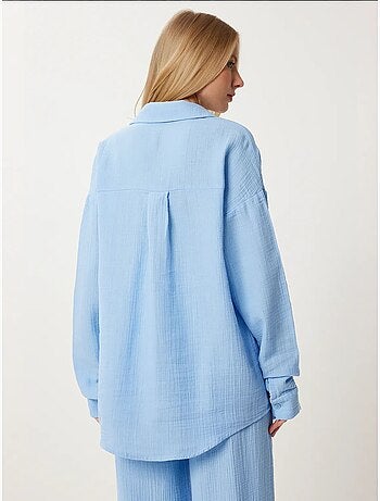 Conjunto coordinado de dos piezas de talle alto con pierna ancha y cuello camisero istanbul