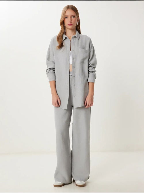 Conjunto coordinado de dos piezas de talle alto con pierna ancha y cuello camisero istanbul - Kiabi