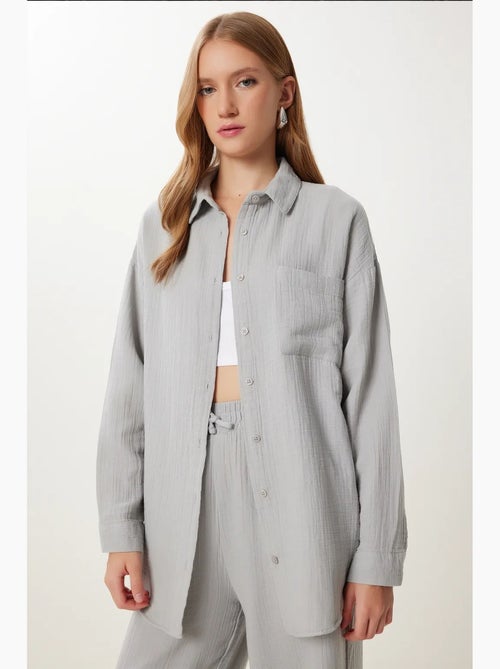 Conjunto coordinado de dos piezas de talle alto con pierna ancha y cuello camisero istanbul - Kiabi