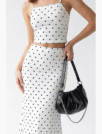Conjunto coordinado de dos piezas para mujer de cintura alta con lunares mixray
