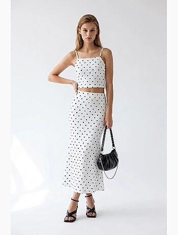 Conjunto coordinado de dos piezas para mujer de cintura alta con lunares mixray