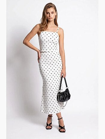 Conjunto coordinado de dos piezas para mujer de cintura alta con lunares mixray