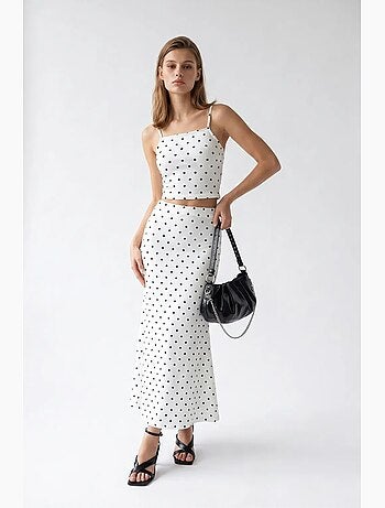 Conjunto coordinado de dos piezas para mujer de cintura alta con lunares mixray