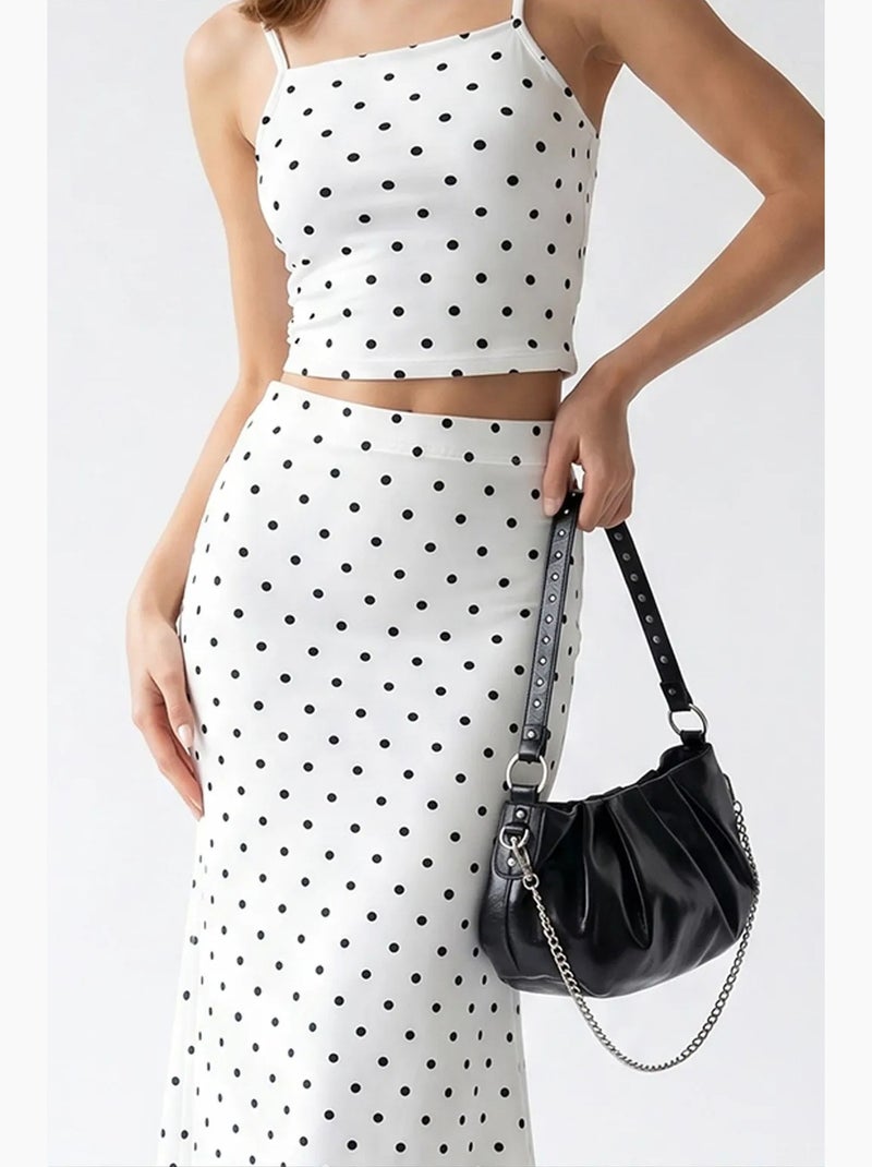 Conjunto coordinado de dos piezas para mujer de cintura alta con lunares mixray Blanco Negro - Kiabi