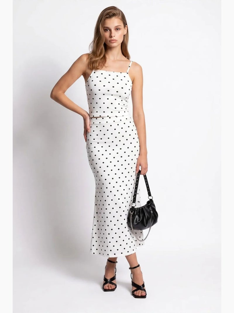 Conjunto coordinado de dos piezas para mujer de cintura alta con lunares mixray Blanco Negro - Kiabi