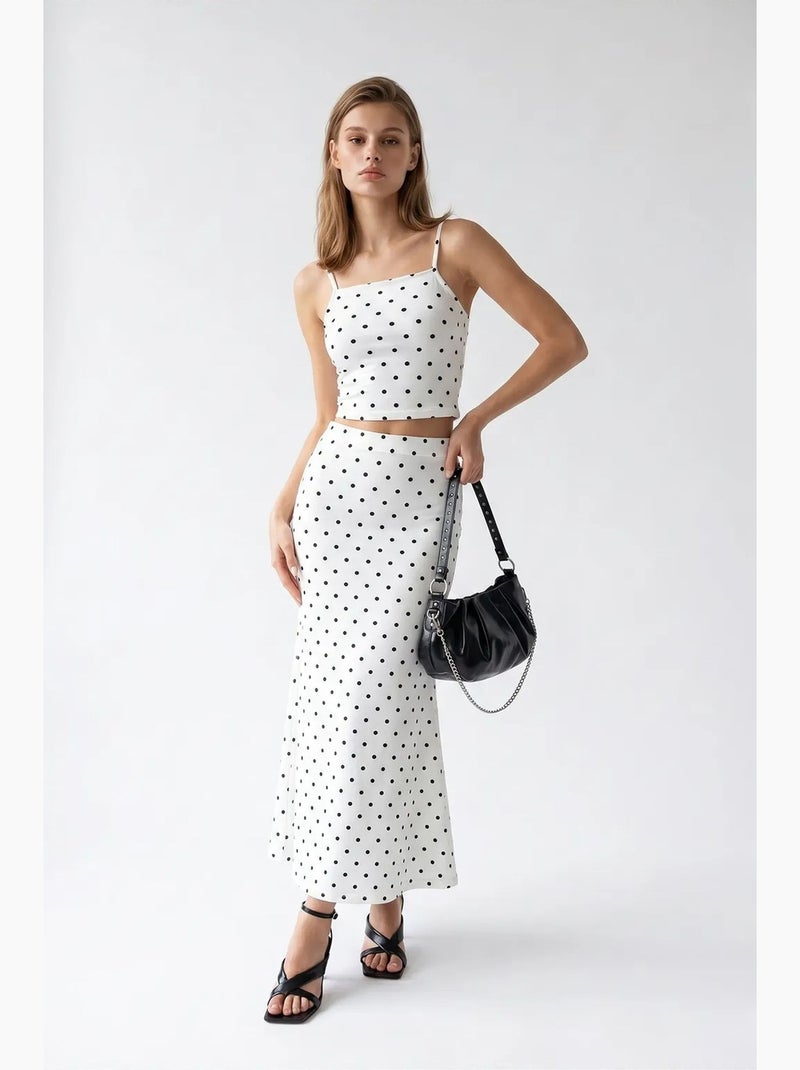 Conjunto coordinado de dos piezas para mujer de cintura alta con lunares mixray Blanco Negro - Kiabi