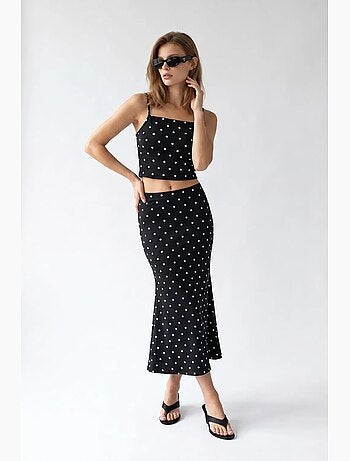 Conjunto coordinado de dos piezas para mujer de cintura alta con lunares mixray