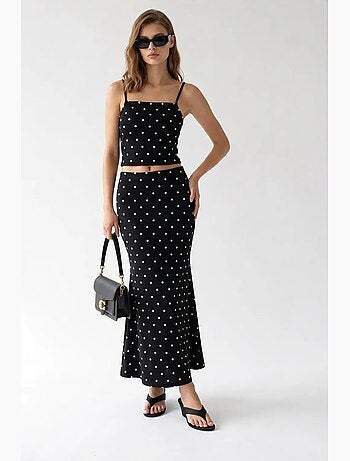 Conjunto coordinado de dos piezas para mujer de cintura alta con lunares mixray