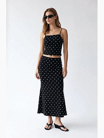 Conjunto coordinado de dos piezas para mujer de cintura alta con lunares mixray