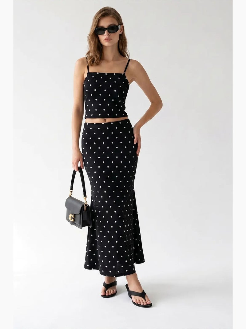 Conjunto coordinado de dos piezas para mujer de cintura alta con lunares mixray Negro - Kiabi