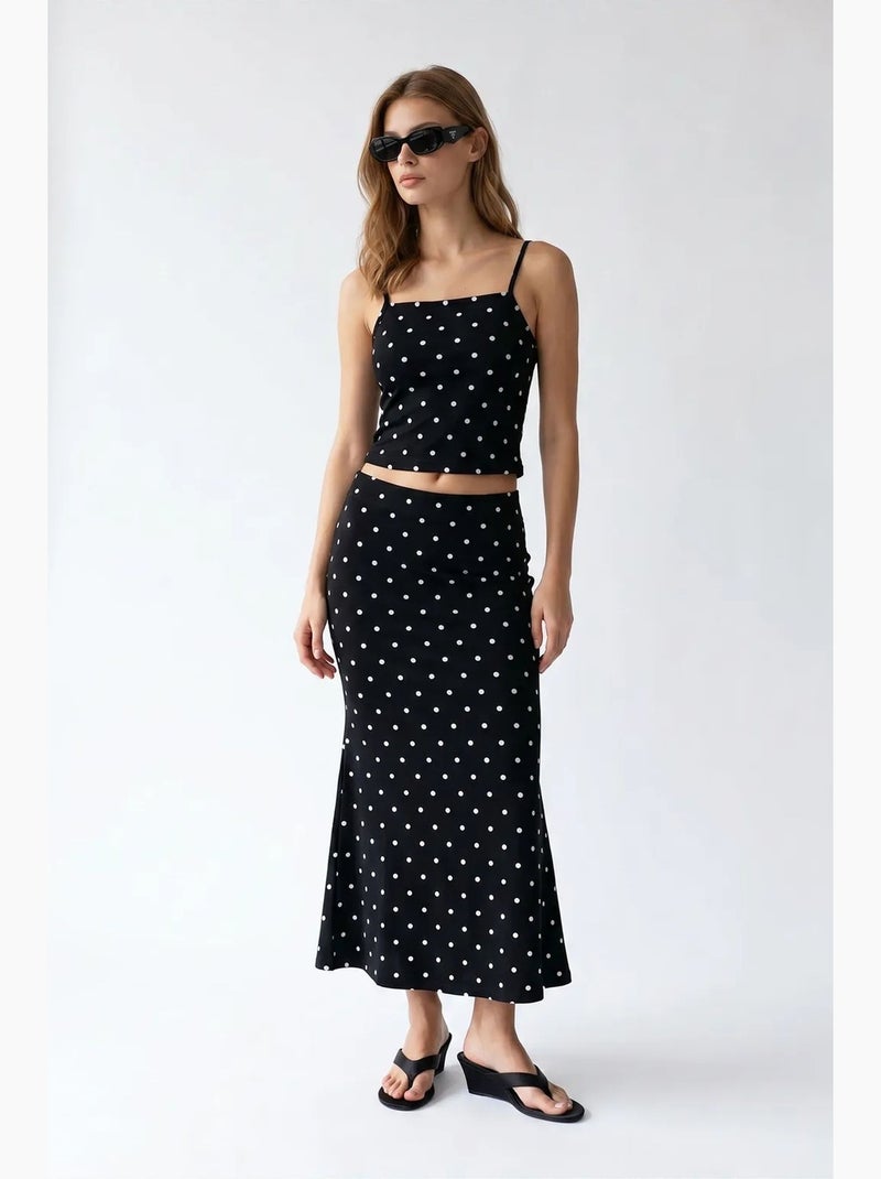Conjunto coordinado de dos piezas para mujer de cintura alta con lunares mixray Negro - Kiabi